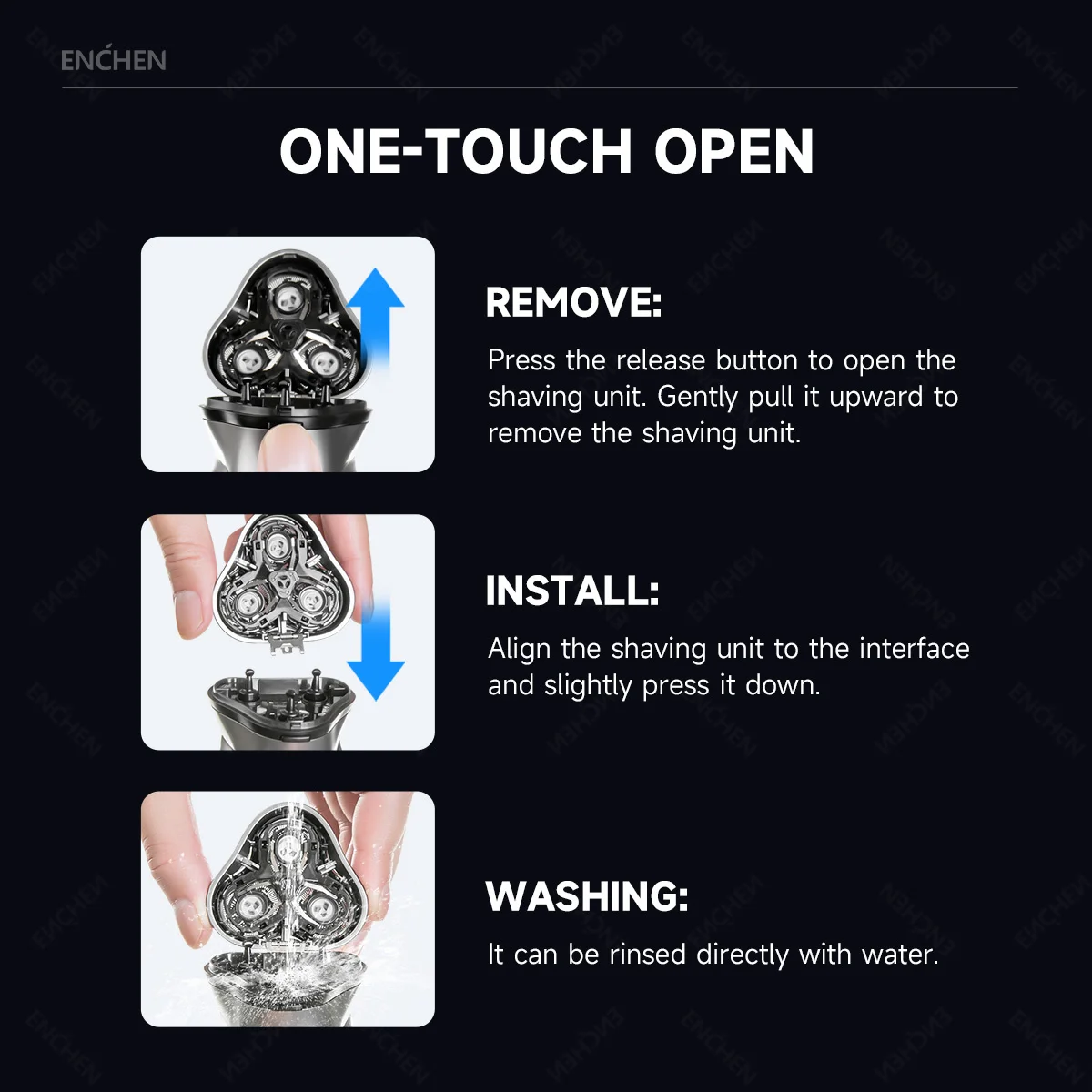 ENCHEN Blackstone's Replacement Electric Shaver Head BR-1 1 Piece Silver 3D Float Tripe Blade Electric Razor Cutter Heads