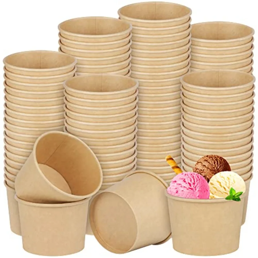 

Packs Disposable Paper Cups Ice Cream Cups Kraft Paper Soup Bowls Dert Snack Cups Treat Yogurt Hot or Cold Food Containers for