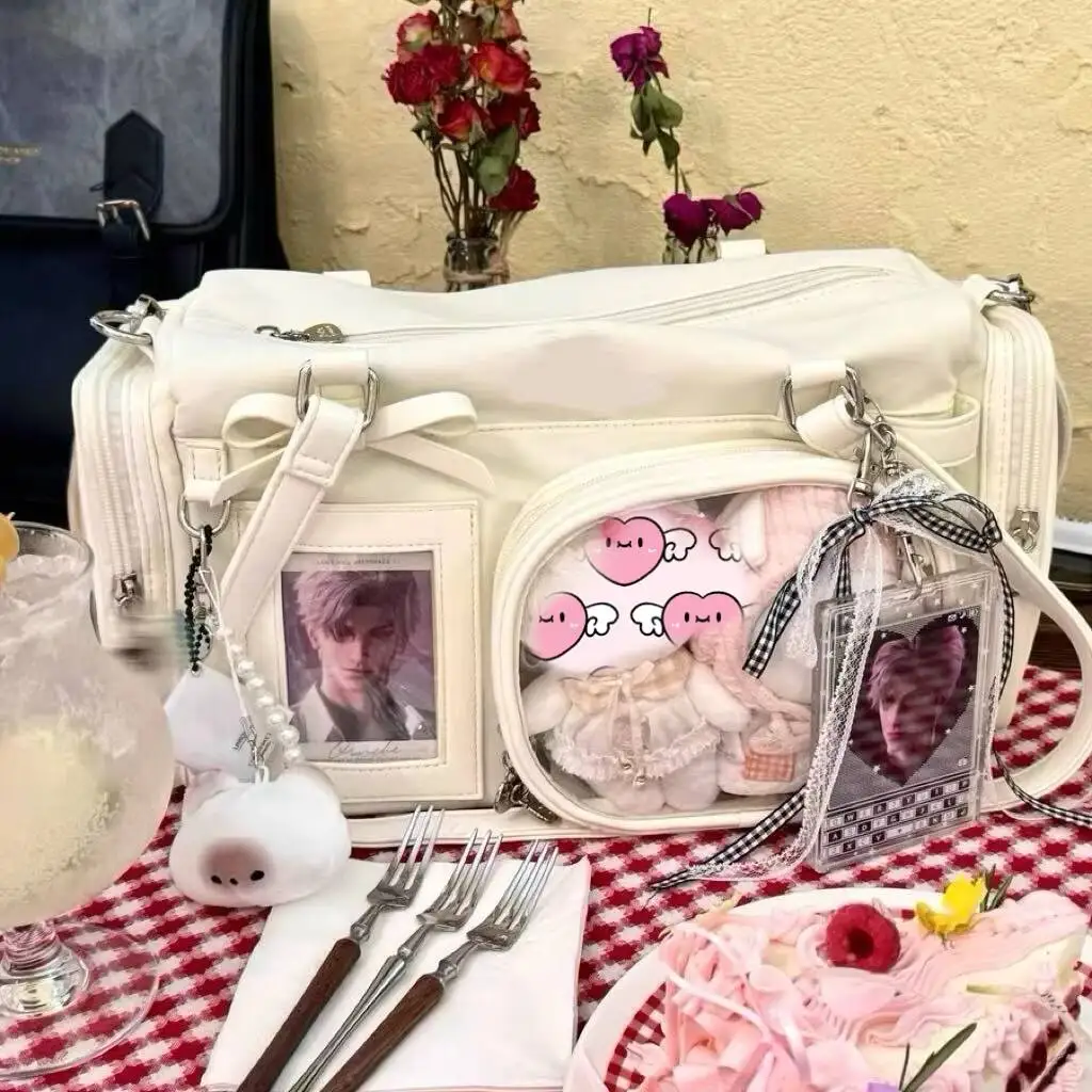 Y2K New Bow Ita Shoulder Bags Sweet Girl Transparent Bag Large Capacity Comic Exhibition Crossbody Bag Cute DIY Display Handbags