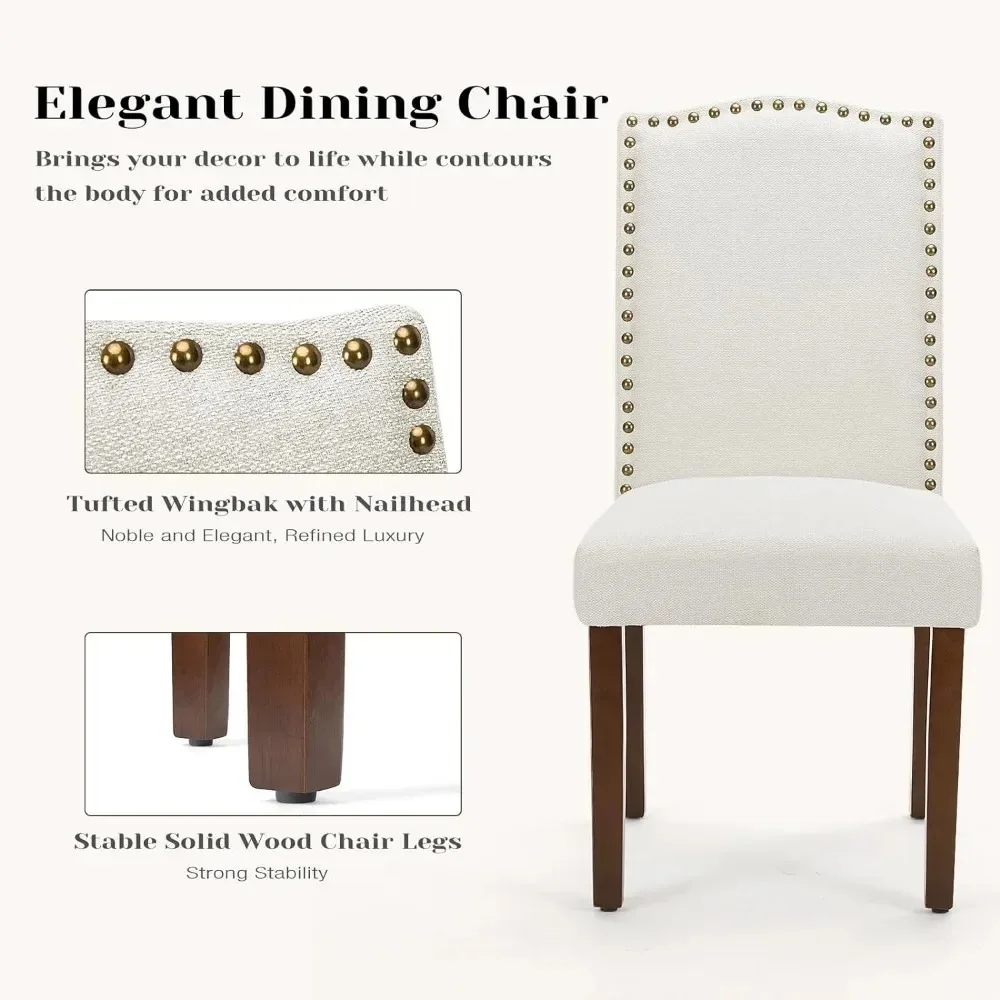 Dining Chairs Set of 4, Upholstered Parsons Chairs with Nailhead Trim and Wood Legs, Kitchen Side Chair for Living Room