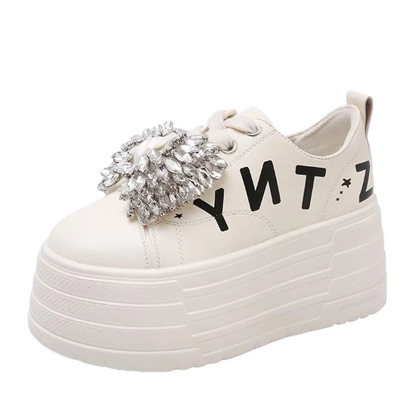 

8CM Ankle Boots Spring Women Fashion Bling Butterfly-knot Chunky Sneaker Vulcanize Autumn Motorcycle Platform Wedge Flats Shoes