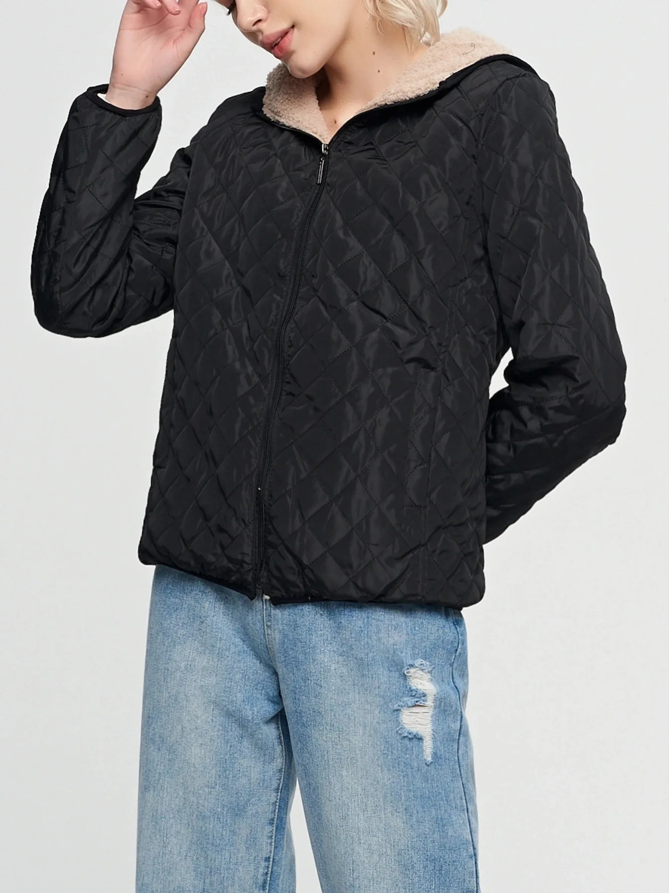 women's Hooded jacket Fleece Lined Full Zip  Long Sleeve Lightweight Warm Short Coat Casual Fall Winter Ladies Outerwear Parka