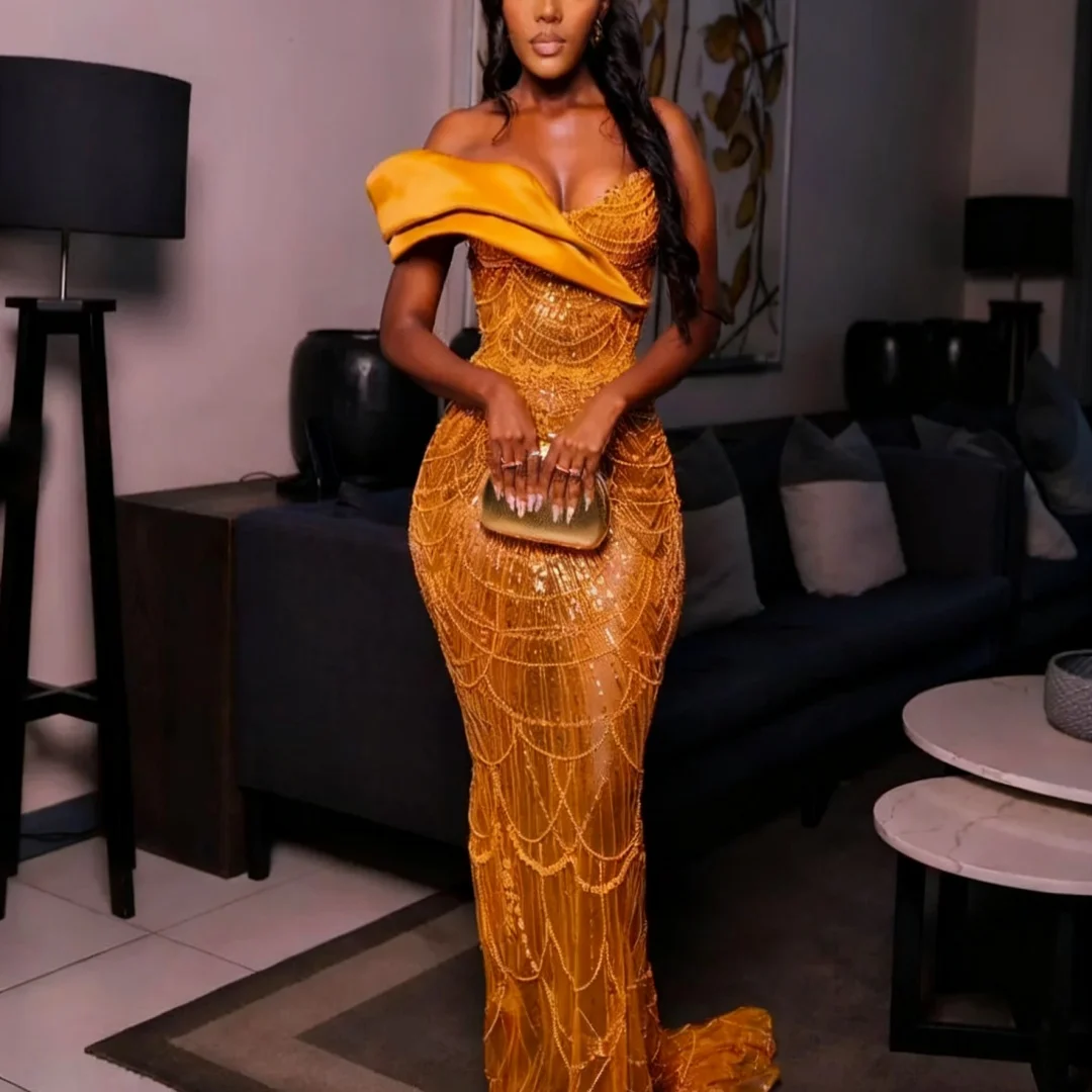 

Customized Off The Shoulder Mermaid Evening Dresses Beads formal evening dresses birthday party prom gowns for women