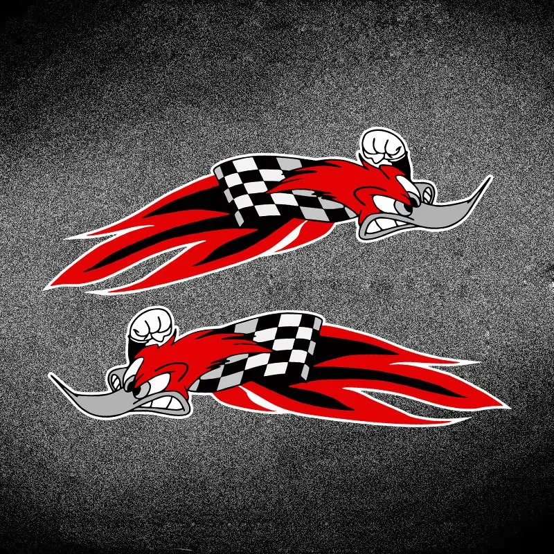 Funny Woodpecker Checkered Flame Vinyl Decal Waterproof Universal for Motorcycle Gas Tank Electric Bike Window Mirror Decoration