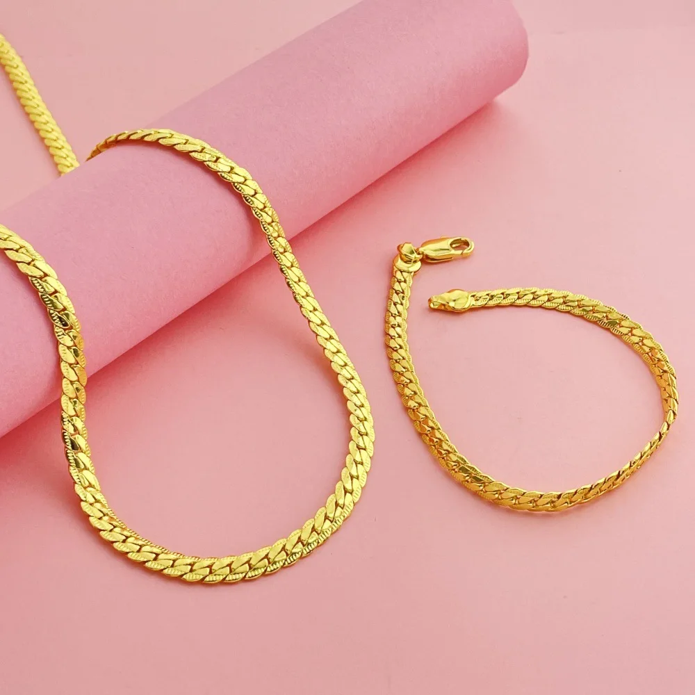 

Luxury 24K 9999 Pure Gold real gold Women's lace necklace bracelet set