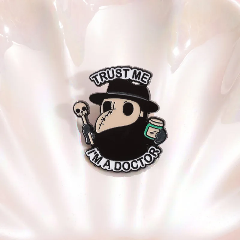 Broche de Metal Versátil com Estilo Criativo e Divertido 'Acredite em Mim, Sou Médico', com Bico de Pássaro em Estilo Cartoon