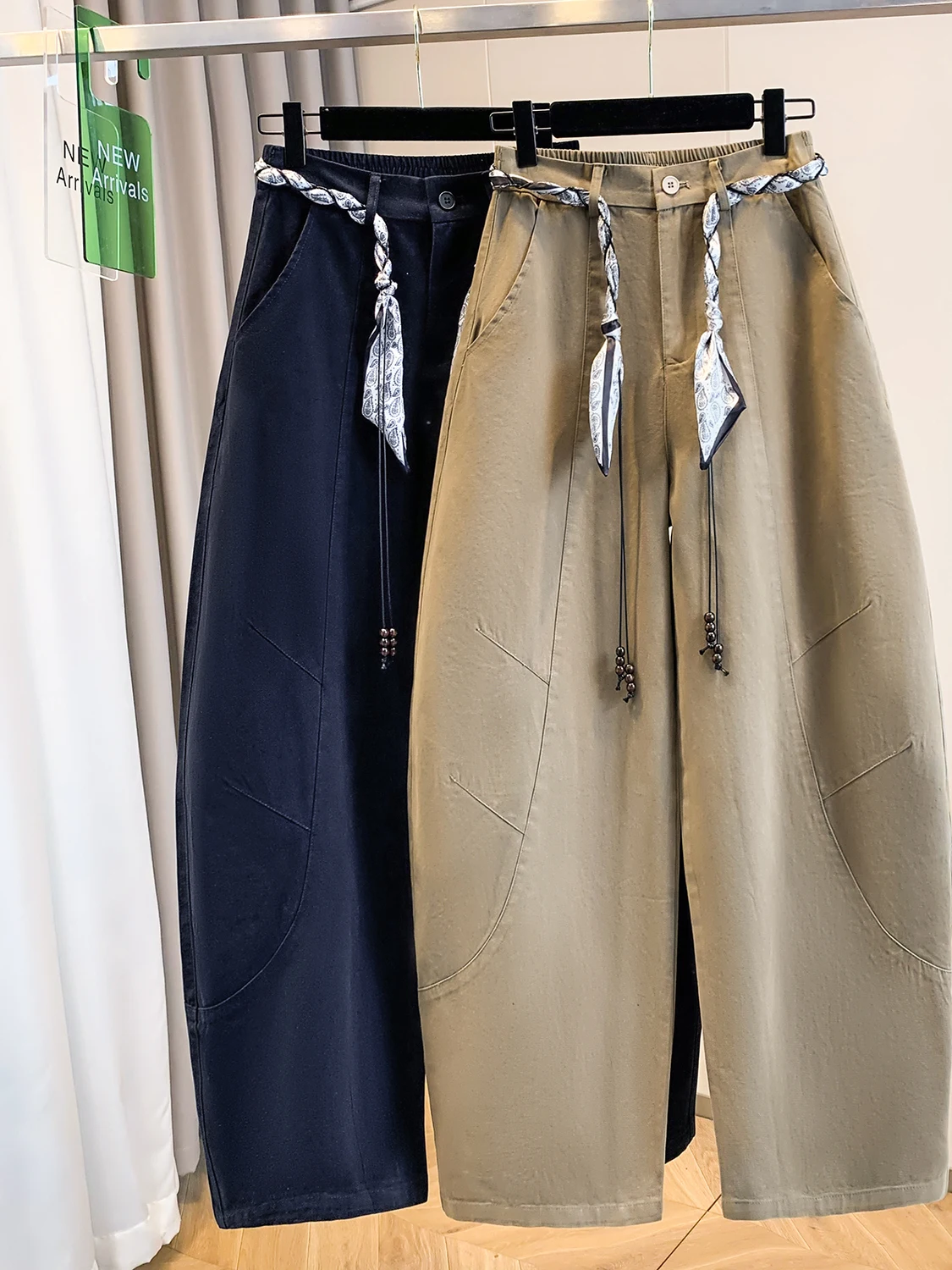 

High Waist Wide Leg Pants Elastic Waist Sash Tie Back Casual Autumn Winter plus Size Women's Loose Slimming Trousers
