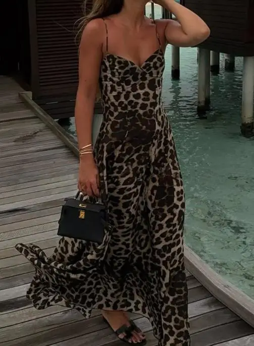 

Y2K Hot Girl Camisole Leopard Print Long Dress Women's Dress In 2025 Autumn New High Street Style Female Sexy Maxi Dresses