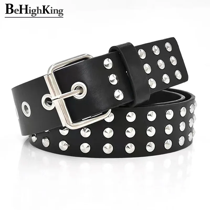 Rivet Hollow Bullet Decoration Belt Fashion Ladies Leather Studded Gift Man's Goth Rock Wild Adjustable Women Punk Black Belt