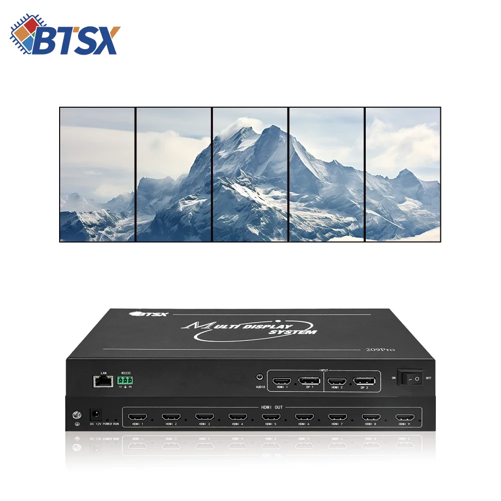 4K60 Multi Screen Expander 9 Channel HDMI Output Video Wall Processor HDMI or DP Input Support 2x4,3x3 LCD Display Wall Splicing