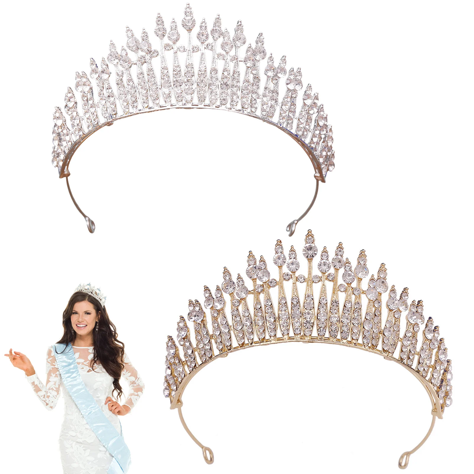 

Rhinestones Crowns Hair Jewelry Princess Party Prop Luxurious Hair Ornament for Gown Dress Hairstyle Making Tool THJ99