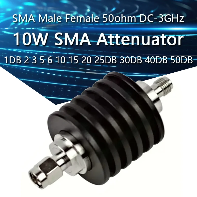 10W SMA Coaxial Attenuator SMA Male to SMA Female 50ohm DC-3GHz 1DB 2DB 3DB 5DB 6DB 10DB 15DB 20DB 25DB 30 40 50DB RF Attenuator