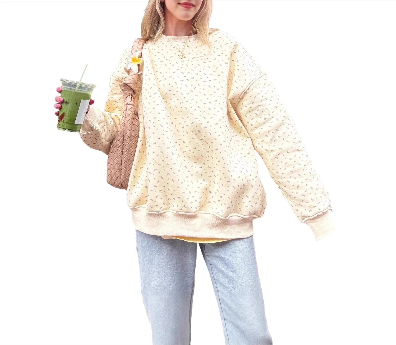 Jersey de cuello redondo estampado de longitud media a larga para mujer, Sudadera con capucha informal de manga larga, ropa hermosa para mujer