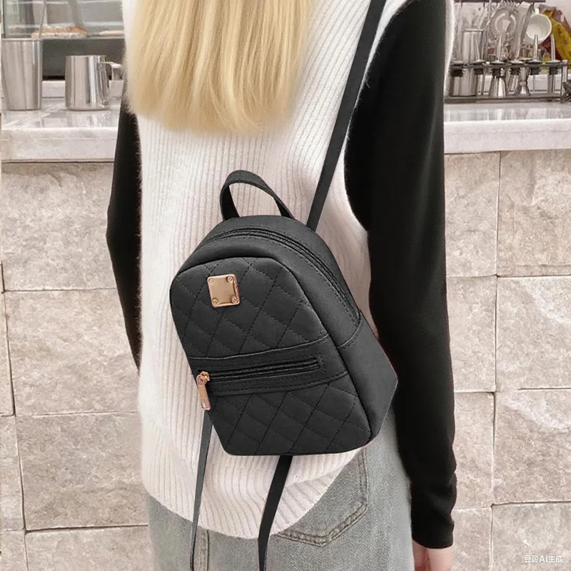 Monedero, mochila pequeña de PU para mujer, lindas mini mochilas con correa ajustable para citas, compras (negro)