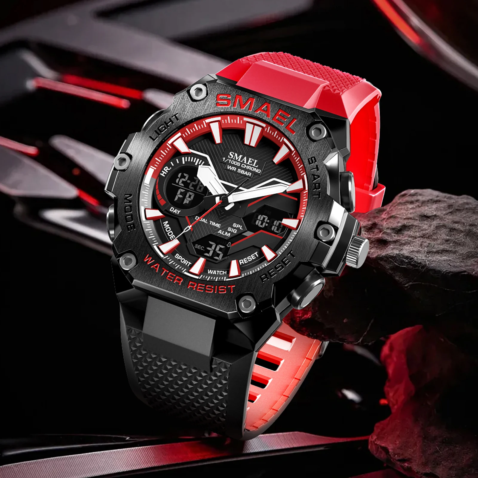 SMAEL Dual Time Multifunction Wristwatches Men Alloy Case Analog Quartz Waterproof Watches Male Sports Stopwatch Youth Student