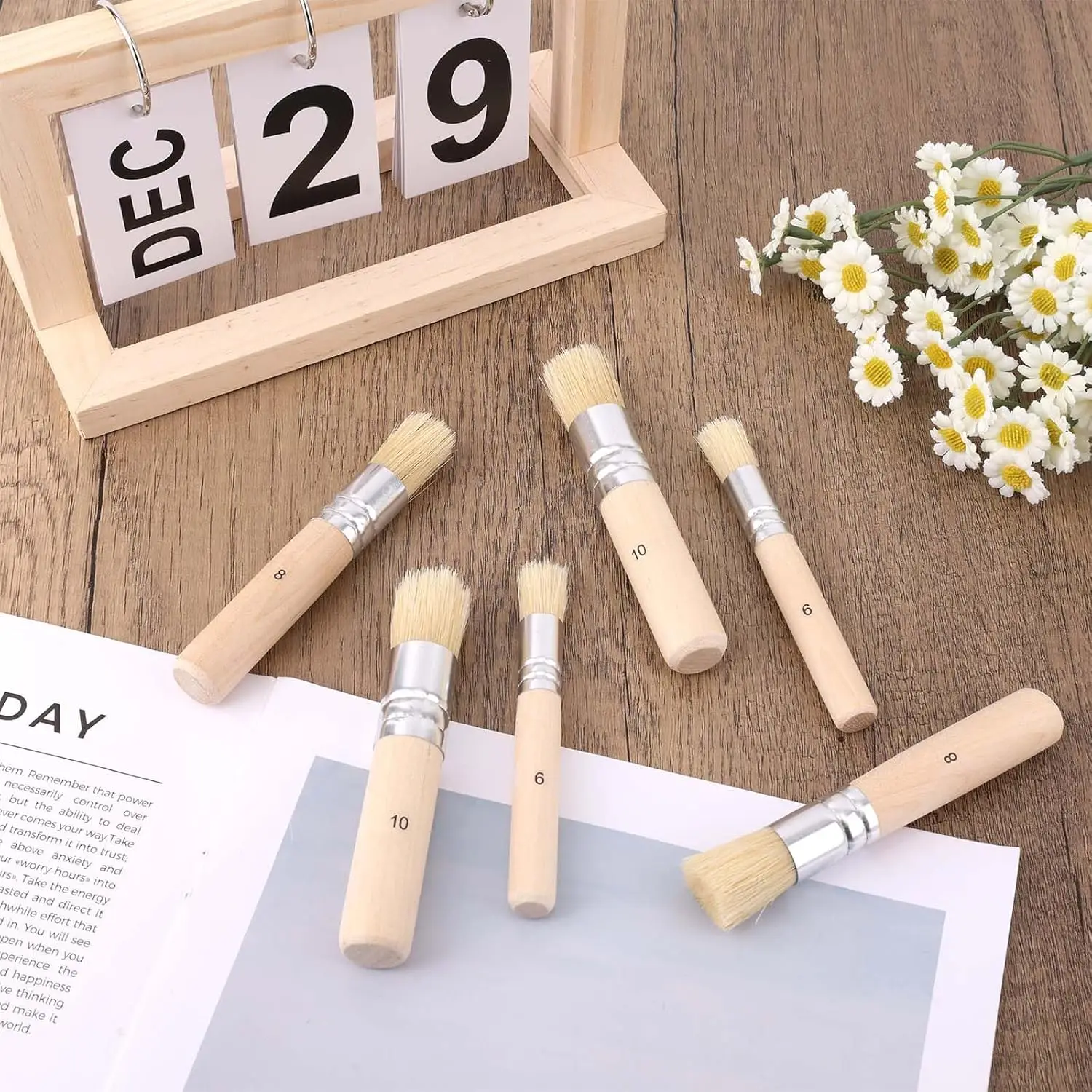 3Pcs Wooden Stencil Brushes, Template Paint Brushes For Wood Wall Model House, Acrylic Oil Watercolor Painting Card Making & DIY