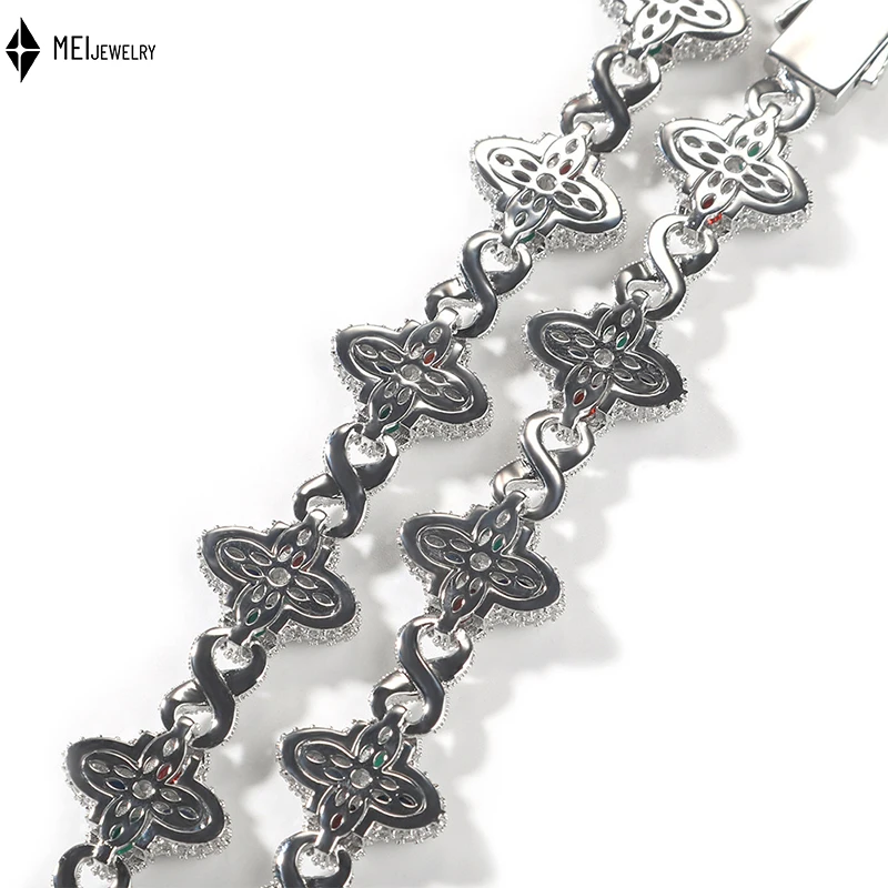 Hip hop Fashion Trendy Rap Unlimited Four Leaf Flower Bracelet Cool Pi High End AAAAAA Cubic Zirconia Color Jewelry