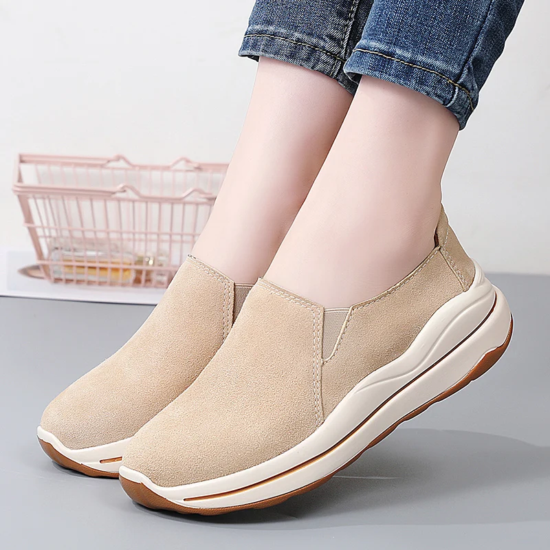 النساء جلد الغزال حذاء كاجوال مريح الإناث المتسكعون عدم الانزلاق المشي أحذية رياضية تنفس الشقق أحذية قيادة أحذية كسول #3