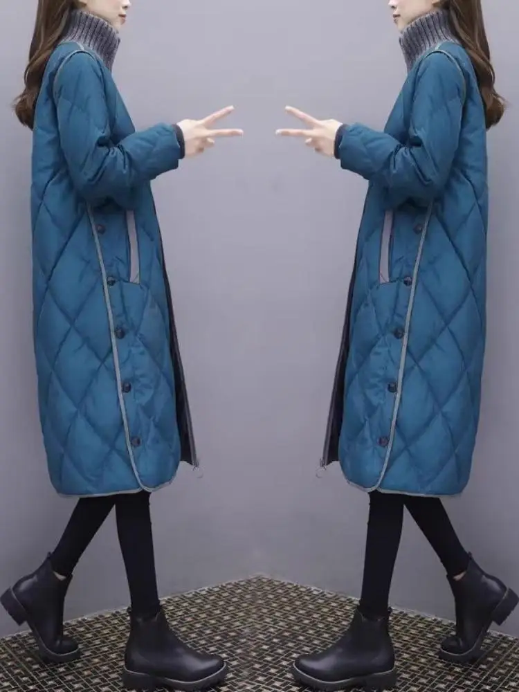 

Женское пуховое хлопковое пальто средней длины, легкое свободное пальто длиной до колена, корейское пальто большого размера, модный чистый цвет