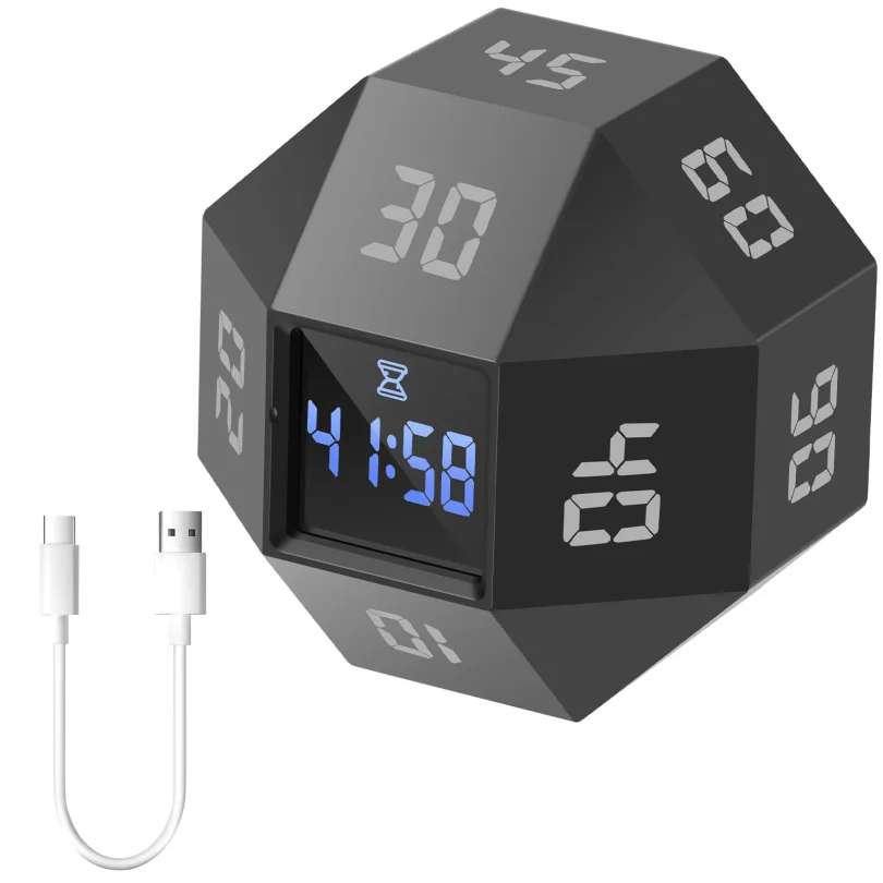 Rotating Pomodoro Timer 11 Preset Times Desk Productivity Flip Timer Rechargeable Mini Timer Desk & Study Productivity Timer