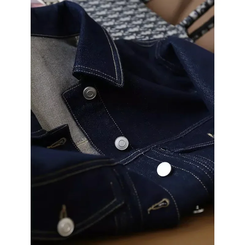 Retro prošívaná barevná bloková krátká tenká džínová bunda pro ženy, jaro, podzim, bavlněné pracovní oblečení, zeštíhlující studentský top - náhled 3