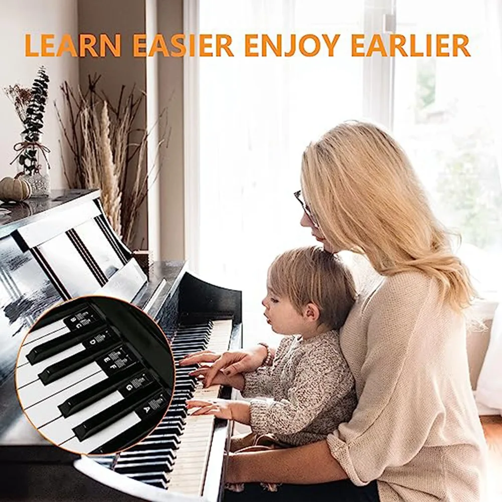 AEF5-Removable Piano Keyboard Note Labels Piano Stickers 88 Keys For Learning, Reusable Piano Key Stickers For Beginners (Black)