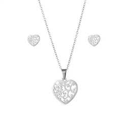 316L Stainless Steel earrings Heart Necklace Set Tree Pendant Necklaces Bijoux Collier Elegant Women Girl Jewelry Gifts