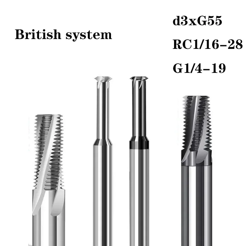 

65 Degrees CNC Hard Alloy British G55 RC1/16 G1/4 Single/full Tooth Thread Milling Cutter Tungsten Steel End Mill Aluminum Steel