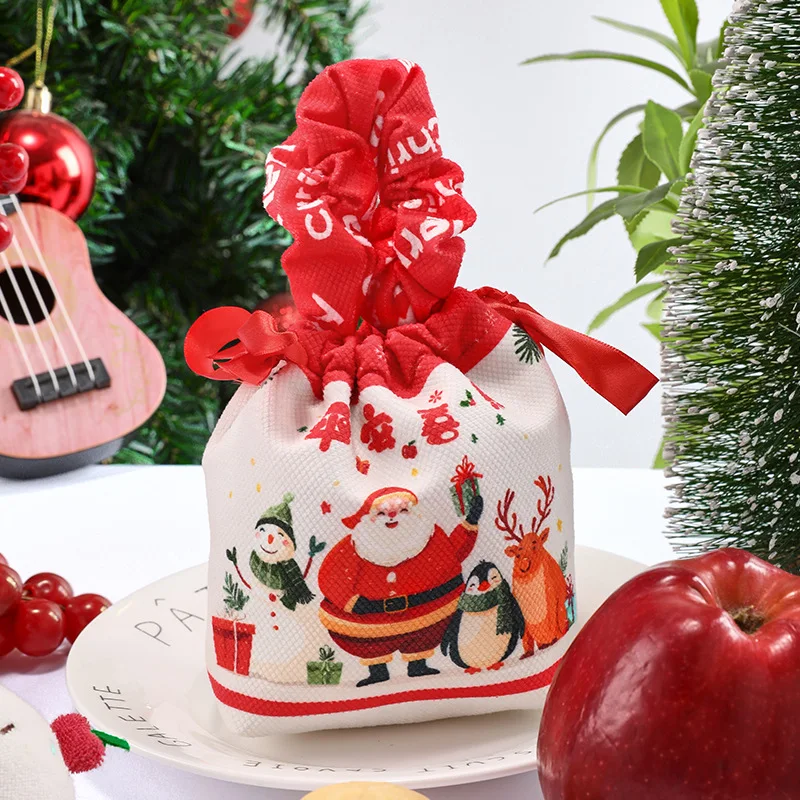 10x16cm 1pcs High Quality hand-held portable drawstring apple bags Christmas pouches Decoration Cartoon Christmas Gift Handbag