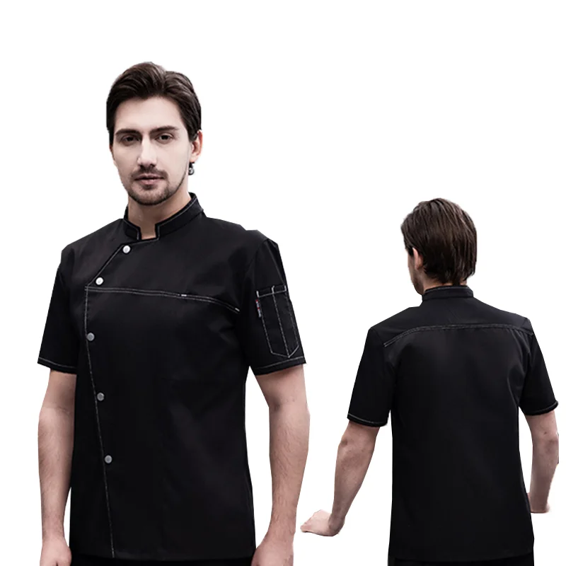 Men Grey Chef Coat Restaurant Cook Workwear Kitchen Jacket for Summer Head Chef Uniform Hotel Kitchen Cooking Clothes