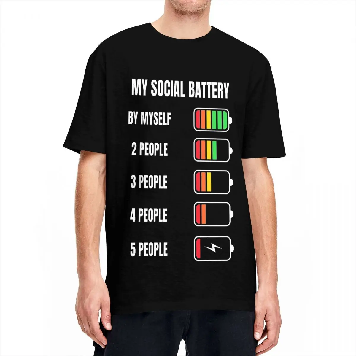 Men My Social Battery T Shirts Introvert Joke 100% Cotton Tops Aesthetic Short Sleeves T-Shirt Crew Neck Tshirt Big Size 5XL 6XL