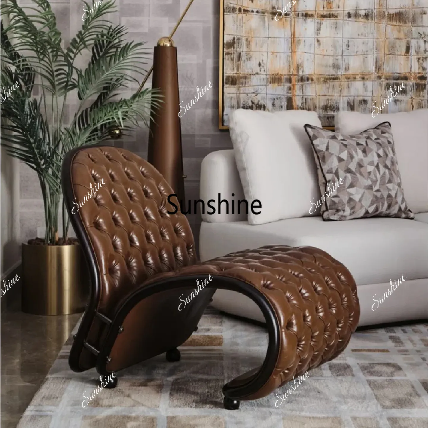 FRP lounge chair dark coffee buckle S-shaped sofa chair balcony lazy