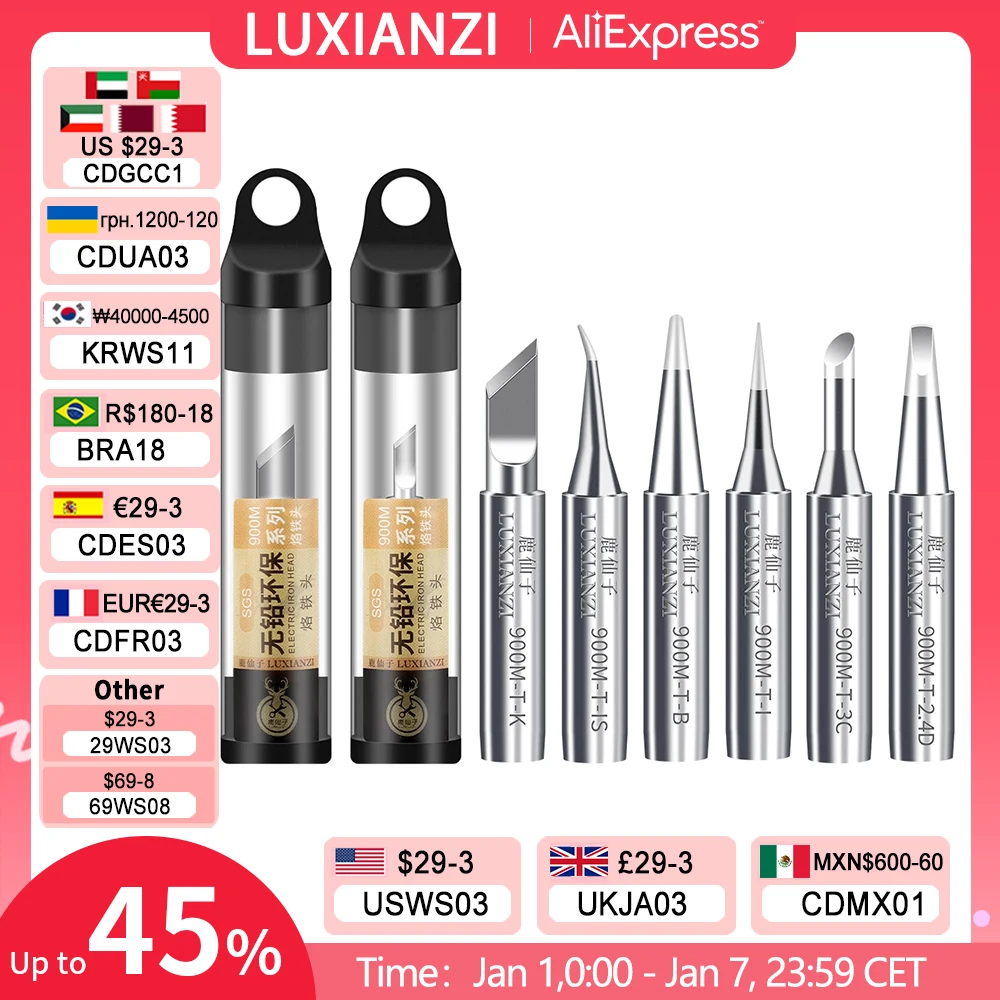 LUXIANZI 1pcs Lead Free Soldering Iron Tips Copper 900M Tip Soldering BGA Welding Tips K/1.5K/SK/3C/B/IS/I/2.4D SGS High Quality