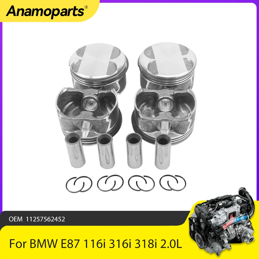 Engine Parts 4pcs Piston With Ring Set Fit 2.0 L Gas For BMW E87 E46 E90 116i 316i 318i 2.0L l4 DOHC N46B20 11257562452 04-13