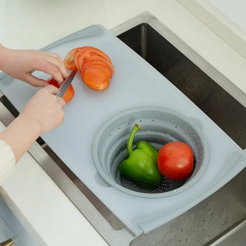 Innovative Multi-Functional 3 in 1 Chopping Board Detachable Folding Drain Basket Sink Cutting Kitchen Tools