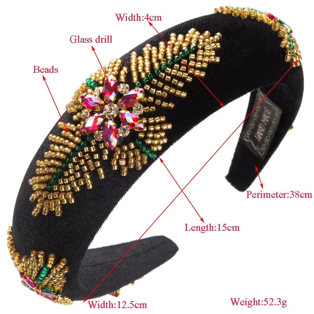 European and American New Retro Baroque Hair Band Sponge Hand-Stitched Bead Luxury Headband Dance Hair Accessories