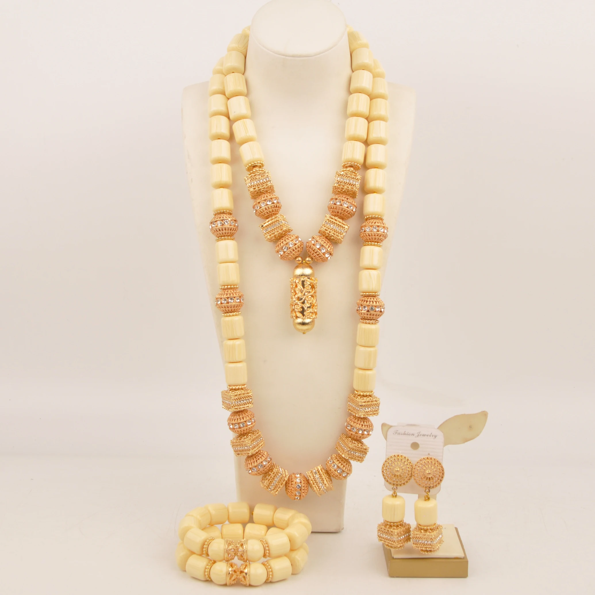 Classic  Wedding Couple Necklace African Wedding Imitation Coral White Bead Necklace Nigerian Bridal Wedding Jewelry Set XIN-19