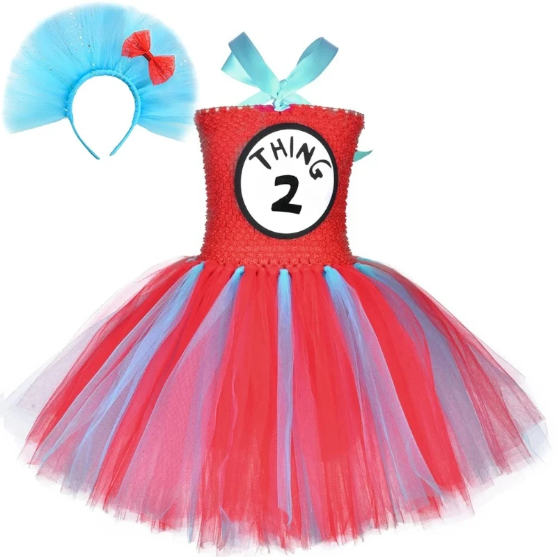 Christmas Halloween Costumes for Girls Thing 1 and Thing 2 Tutu Dress Twin Birthday Outfit for Kids Children New Years Clothes