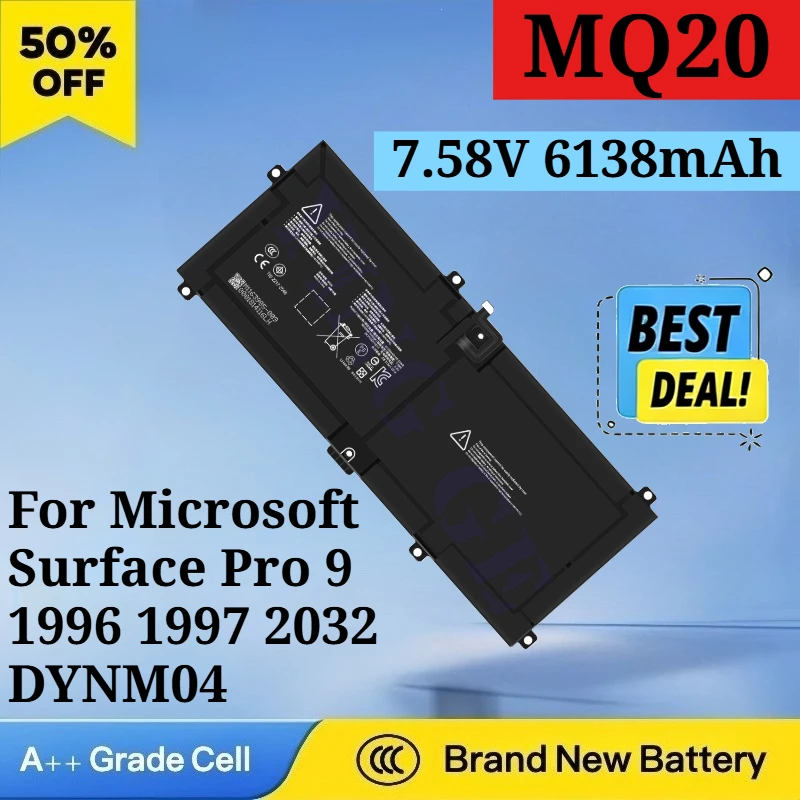 

New 7.58V 6138mAh 46.52Wh MQ20 Laptop Battery for Microsoft Surface Pro 9 1996 1997 2032 2032 2038 DYNM04 M1163985-018 Battery
