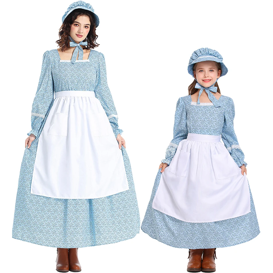 Halloween Costumes Mother And Girls Grassland Colonial Countryside Floral Carnival Dress Victorian Medieval Costume Dancing Set