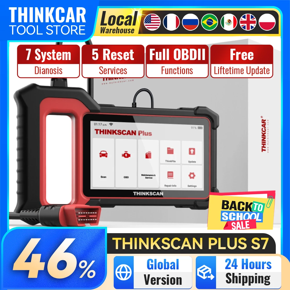 Thinkcar Thinkscan Plus S7 Diagnostic Tool Engine ABS Transmission BCM AC IC System OBD2 Scanner With 5 Reset Automotive Scanner