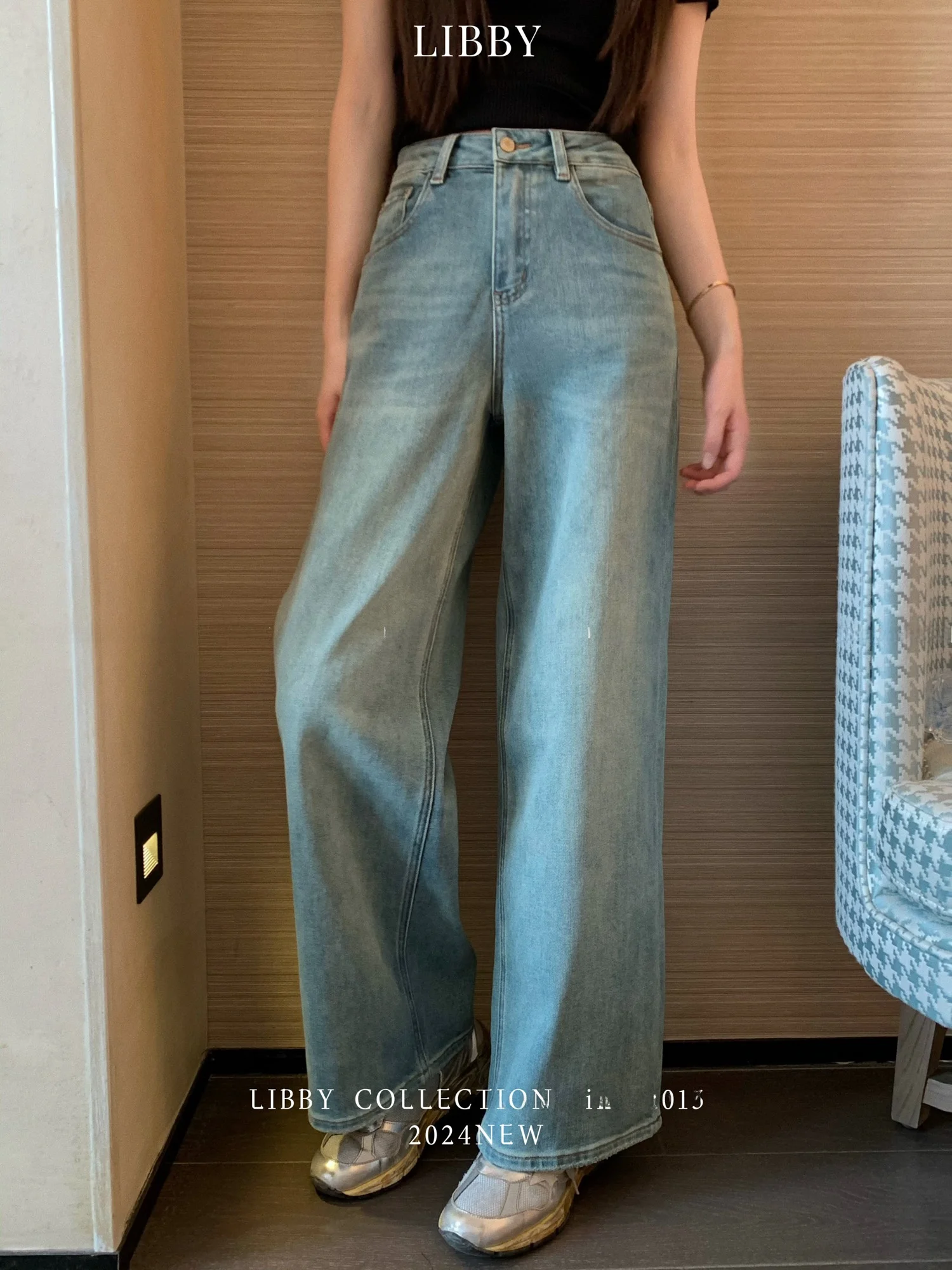 

Джинсы с высокой талией и широкими штанинами, свободного кроя, повседневные, прямые, длинные, из синего денима, женские, премиум-класса, модные, весна-лето