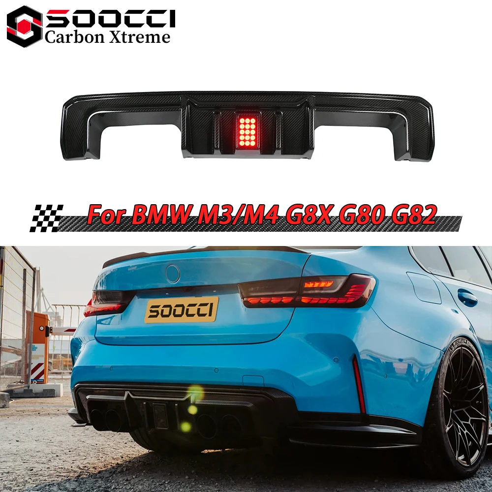 

R44 Style Dry Carbon Fiber LED Light Rear Diffuser for BMW M3 G80 G81 M4 G82 G83 M2 G87 Bumper Splitter Rear Lip Spoiler