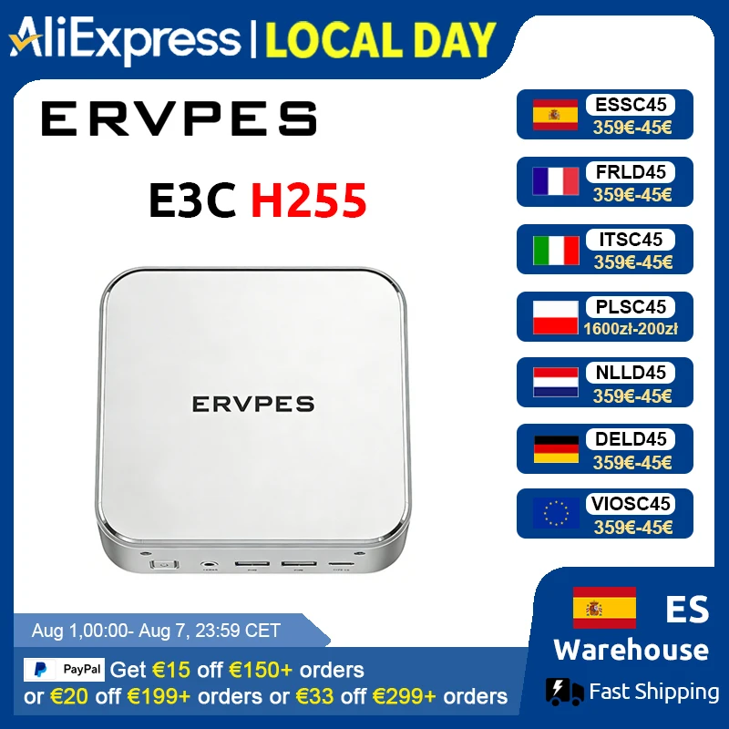 Ervpes Mini-PC E3C 16GB DDR5 5600MHz 512GB SSD AMD Ryzen 7 H255 Win11 WLAN 6 BT5.2 Gaming Desktop Mini-Computer