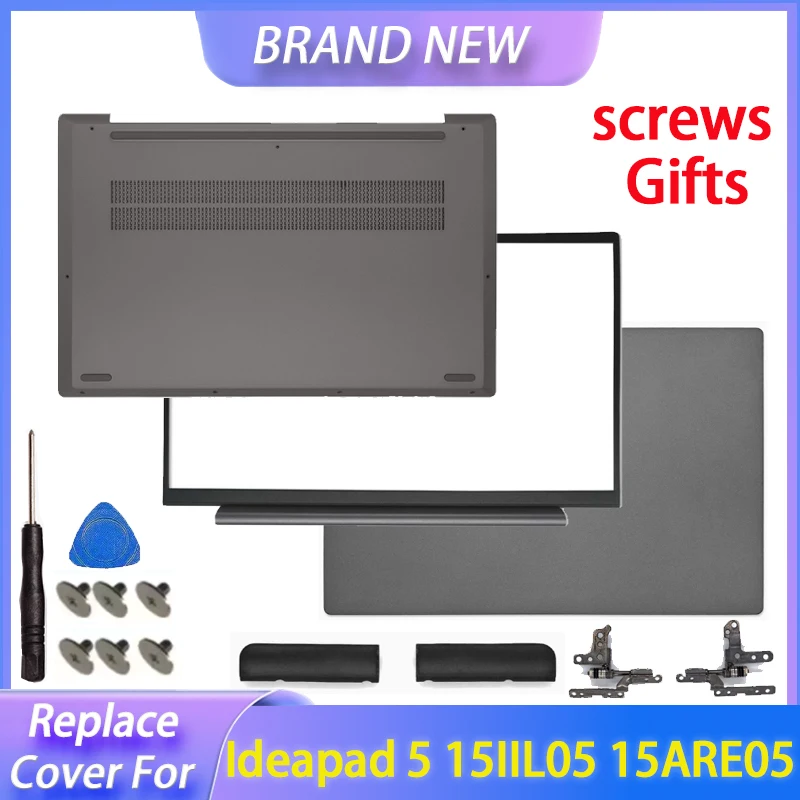 Cubierta de repuesto para Ideapad 5 15IIL05 15ARE05 15ITL05 15ALC05 2020 2021, cubierta trasera LCD, bisagras de bisel frontal, cubierta de bisagra de Metal gris