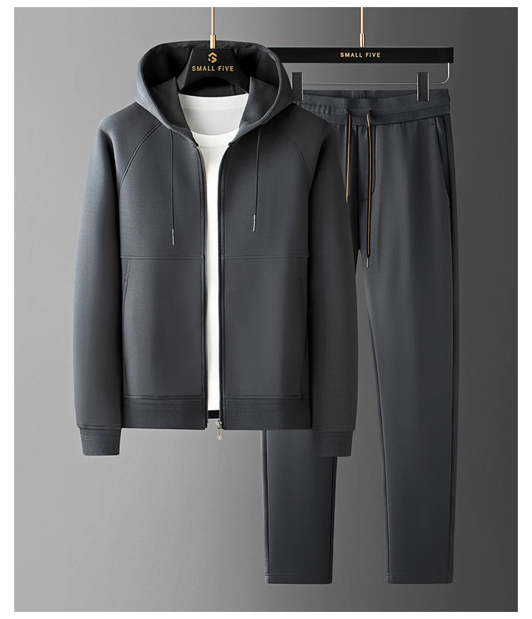 Autumn light luxury high-end Modal air layer cardigan hooded two-piece men's leisure sports suit