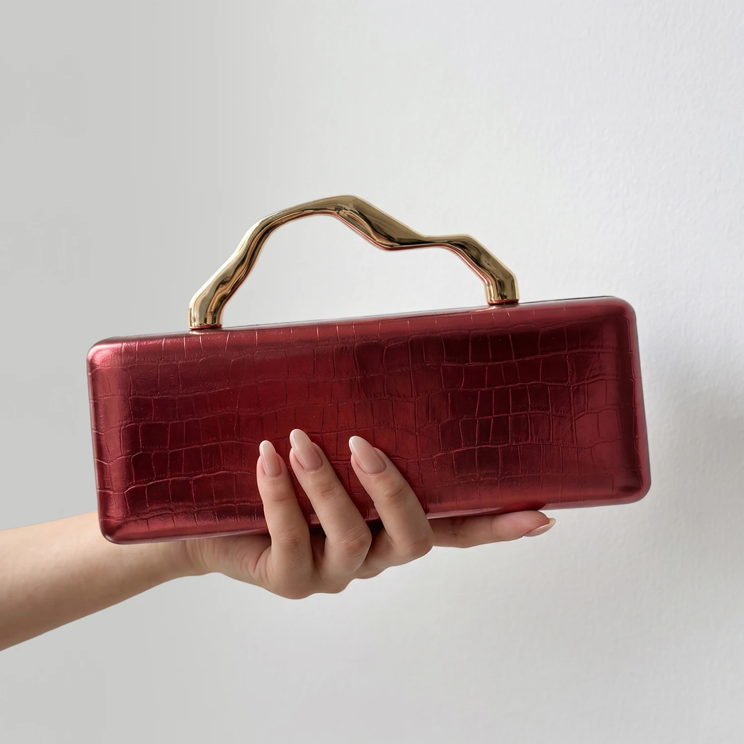 Luxuriöse Abendclutch mit Krokodilprägung in Gold, Damenmode, Party-/Hochzeitstasche, Umhängetasche mit Kette, lange Damenbrieftasche. – Detail 19