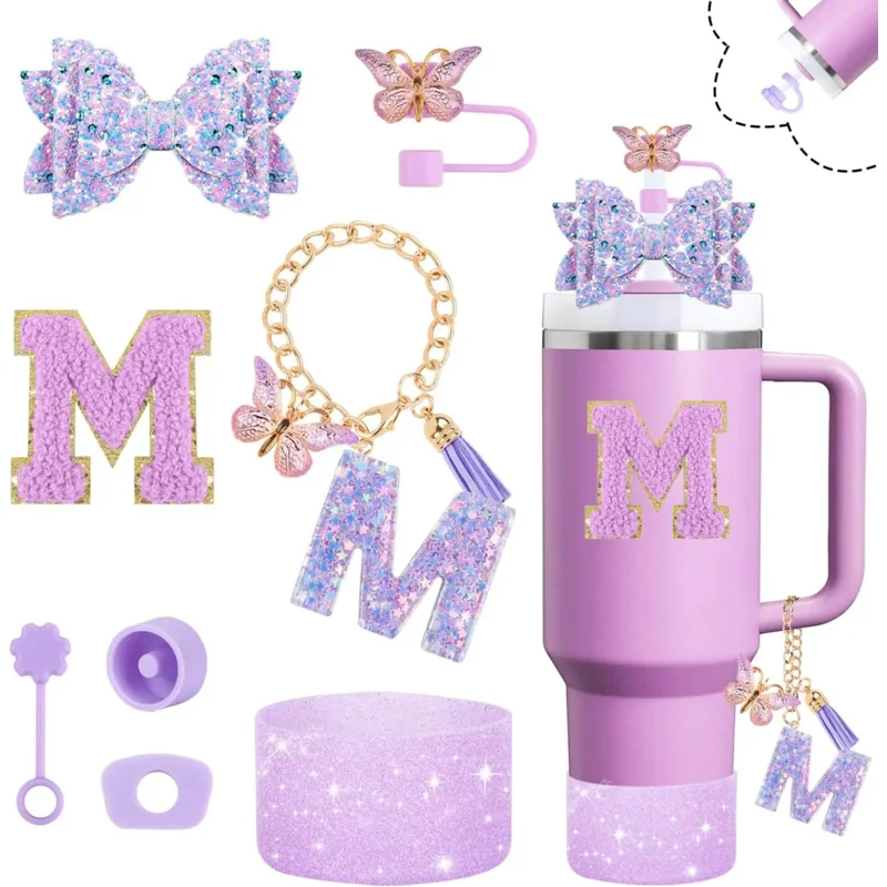 

8pcs Cup Accessories Set 30oz 40oz Tumbler Straw Topper Cover, Boot, Spill Proof Stoppers, Handle Charms Sticker For Stanley Cup