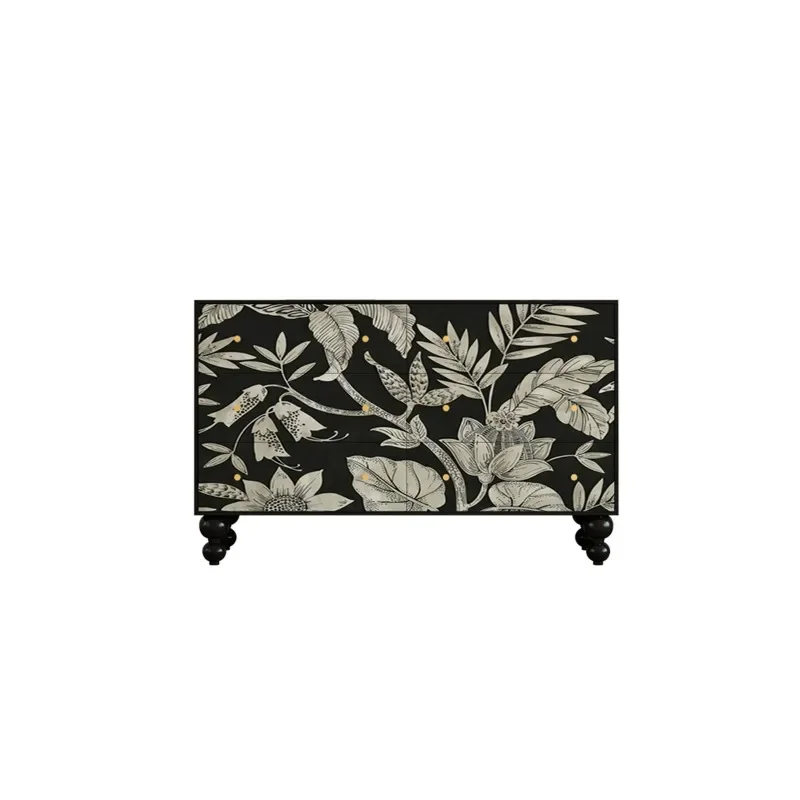 Vintage solid wood chest of drawers bedroom living room storage cabinet French vintage print decorative cabinet bed