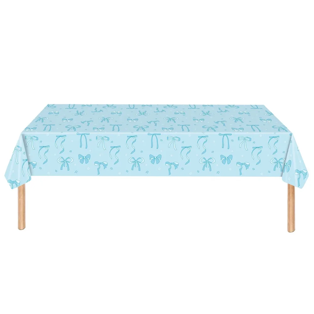 Ropa de mesa con lazo bonito para cumpleaños, cubierta de mesa desechable de plástico, mantel impermeable rosa, negro y blanco, decoraciones para fiestas
